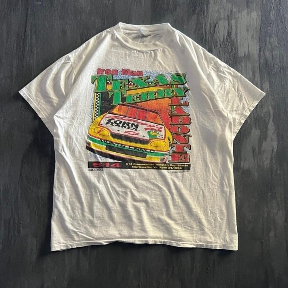Vintage Terry Labonte Shirt Mens XL White 1990s Texas Iron Man Kellogg's